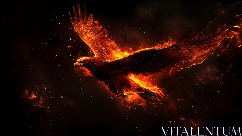 Majestic Fiery Phoenix Soaring in a Dark Fantasy Art Style.