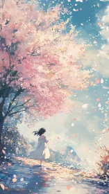 Springtide reverie beneath luminous cherry blossoms.