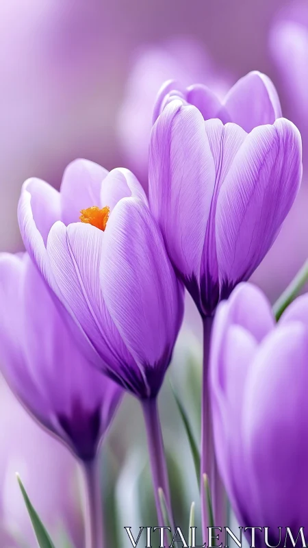 Lavender crocus blossoms in dreamy close-up focus.