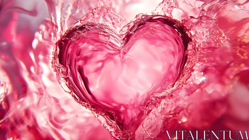 Pink Water Heart Shape Liquid Splash Abstract.