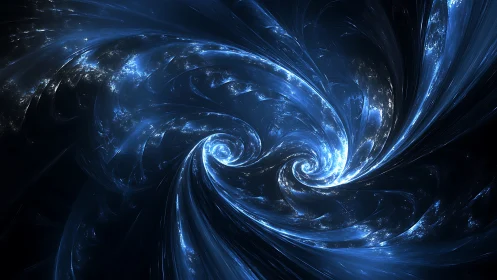 Fractal blue cosmic vortices in swirling abstract space.