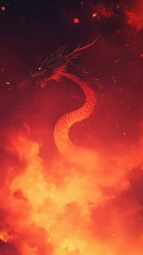 Fiery dragon spirit swirling through glowing ember skies.