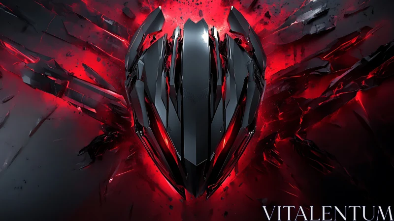 Shattered crimson energy wraps a sleek robotic core in light