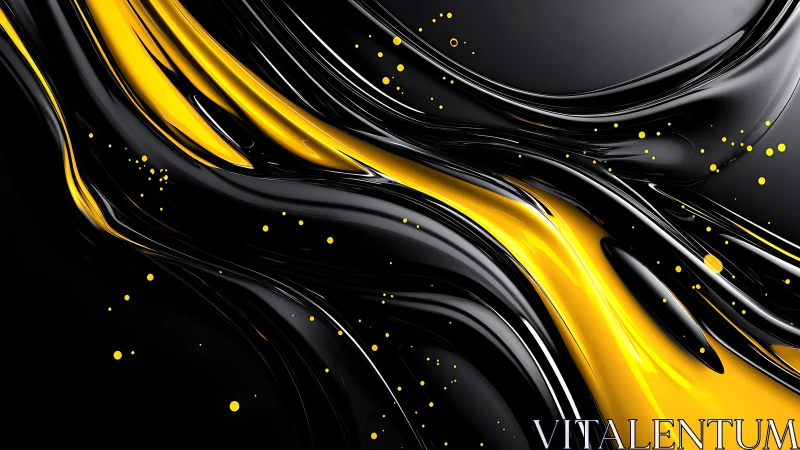 Glossy Black and Yellow Abstract Fluid Art with Dynamic Flow.