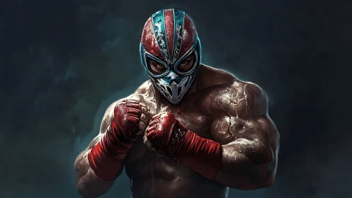 Masked titan coils in stormlit silence before the brawl