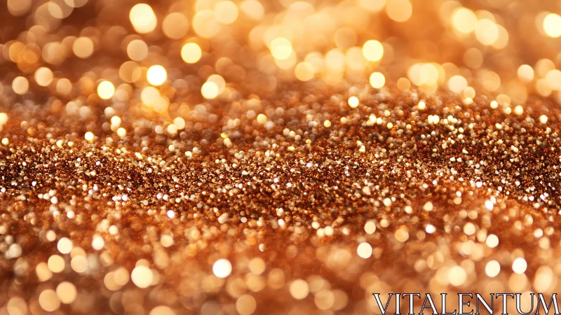 Golden glitter bokeh surface glows under warm studio light.