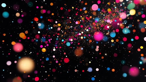 Colorful stardust of floating confetti lights in motion.