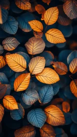 Contrasting orange and blue leaves form a structured surface