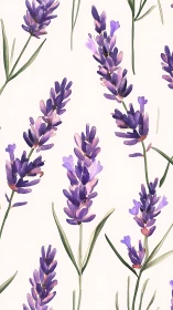 Lavender flower stems with purple blooms on cream background