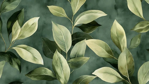 Botanical foliage pattern with layered sage green leaves.
