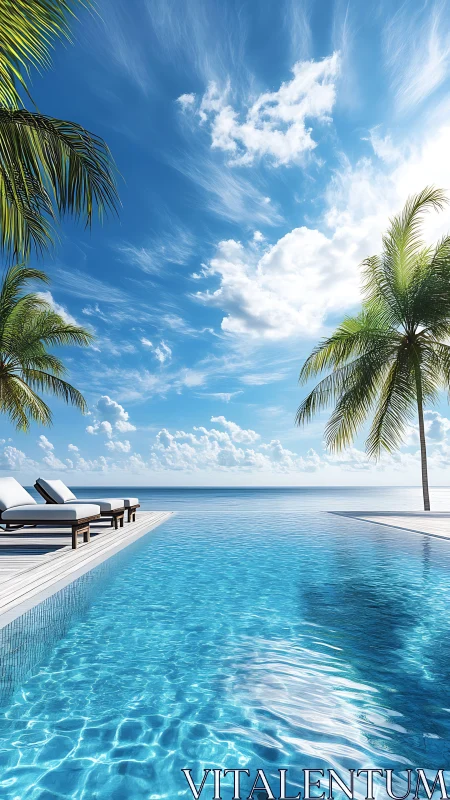 Infinity pool terrace facing tropical ocean under cirrus sky