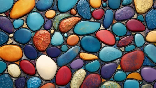 Colored pebble-like digital forms cover the entire frame uniformly