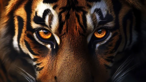 Photorealistic close-up portrait of tiger eyes in tight focus.