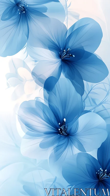 Four Blue Flowers With Translucent Petals Arranged Vertically