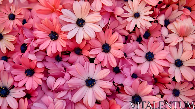 Pink Daisy Field in Full Bloom. Vibrant Macro Floral Composition.