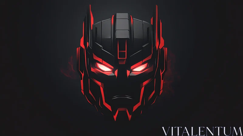 Angular robotic mask renders with emissive red edge-lighting