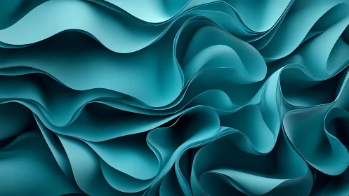 Flowing Teal Abstract Waves in Smooth 3D Digital Art Style.
