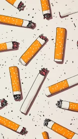 Colorful cigarette butts scatter across a stark pale background