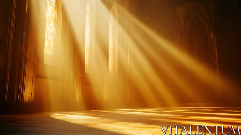 Cathedral sunbeams staging a golden hush on empty stone.