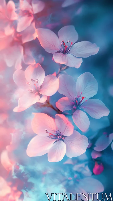 Delicate Petals Dance: Pink Blossoms in Dreamlit Glow.