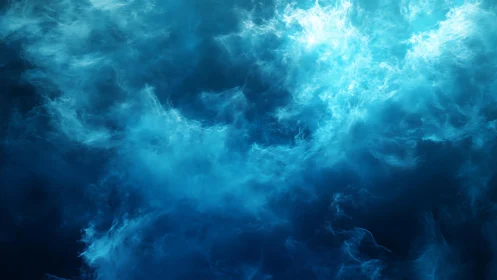 Vivid Blue Abstract Cloudscape with Ethereal Mist Texture.
