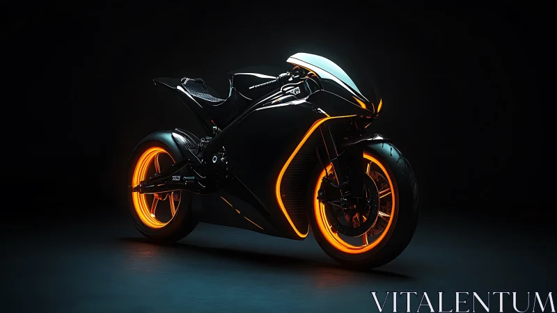 Futuristic sport motorcycle glows with orange neon lighting