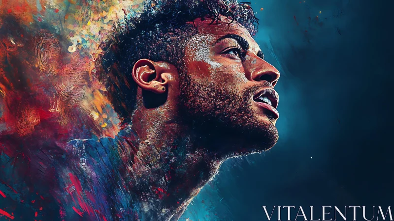 Electric athlete portrait ignites the sky with color storm.