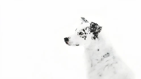 Minimalist side profile of spotted dog on white background.