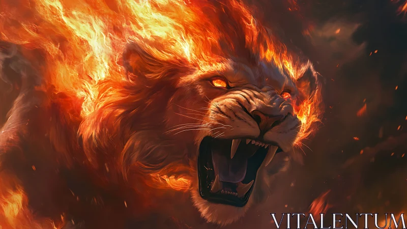 Inferno mane unleashed as a roaring lion crowns the blaze.