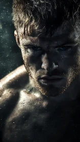 Grit-forged fighter glows through shadow, sweat and fury.