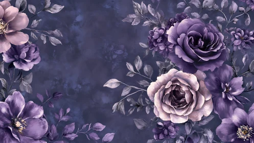 Purple Floral Composition Against Dark Blue Background