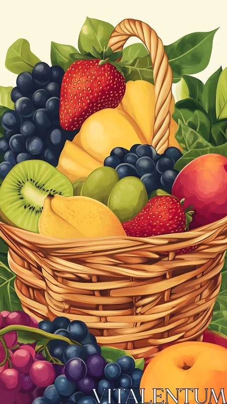 Fruit basket illustration shows assorted ripe fruits tightly packed