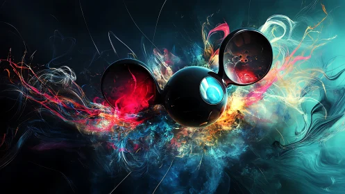 Electric orb mouse helm amid explosive neon energy bloom.