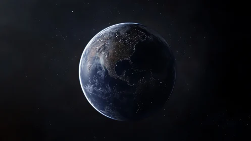 Earth night lights reveal glowing American continents from orbit.