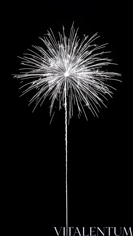 Monochrome aerial firework burst on pure black field.