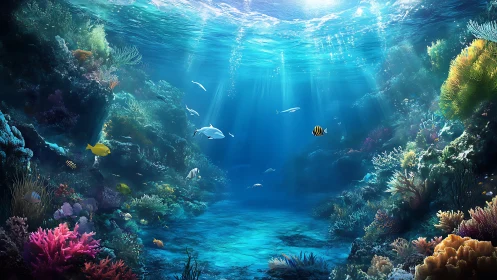 Sunlit coral kingdom where gentle reef fish drift slowly.