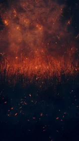 Wildfire with Ember Particles at Night.