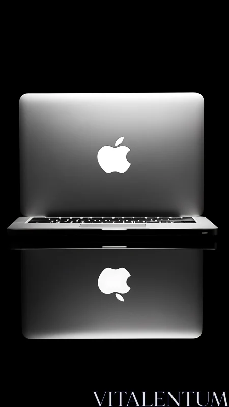 Closed silver laptop with glowing logo and clear reflection