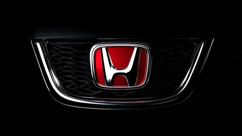 Bold red car emblem glowing with sleek modern style.