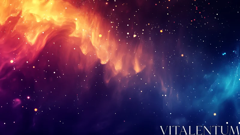 Colorful interstellar nebula with scattered stellar points.