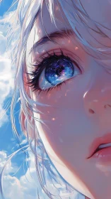 Close crop of anime-style face with detailed blue eye.