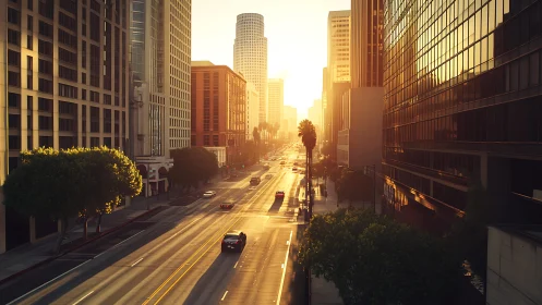 Golden city morning spilling softly down quiet downtown streets.