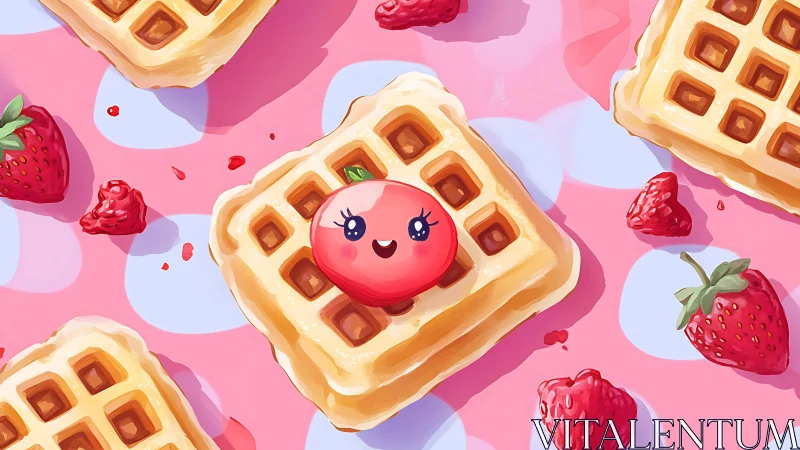 Cheerful Waffle and Berry Celebration in Pastel Perfection