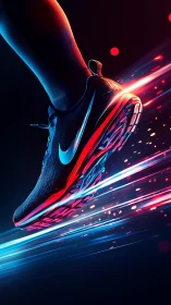 Neon-lit running shoe captured in dynamic motion blur study