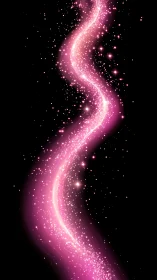 Curved pink luminous particle trail on black background.