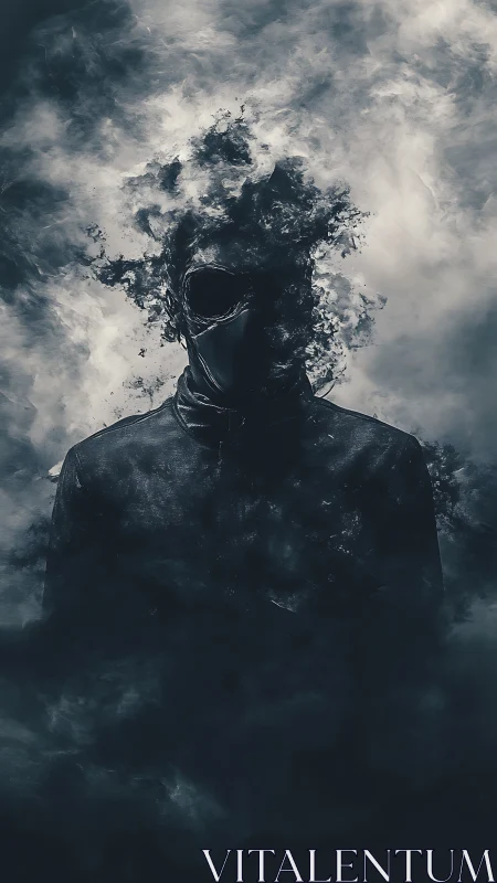 Smokeborn phantom dissolves into stormy monochrome clouds.