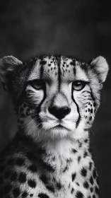 Cheetah portrait in moody monochrome studio lighting.