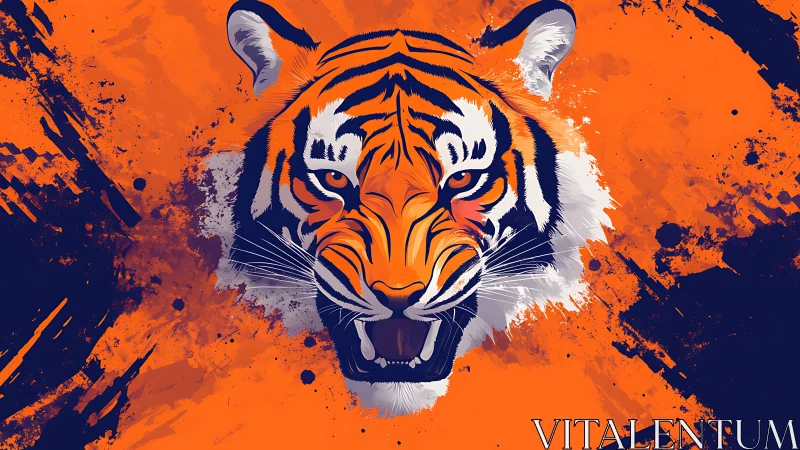 Vector tiger portrait uses high-contrast palette and angular brushwork