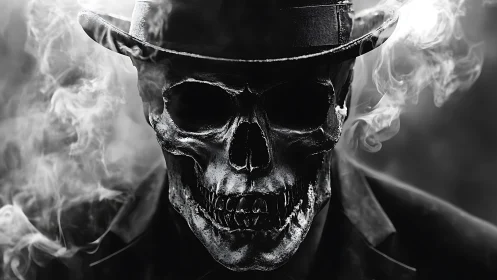 Smoldering skeletal gentleman in monochrome portraiture.