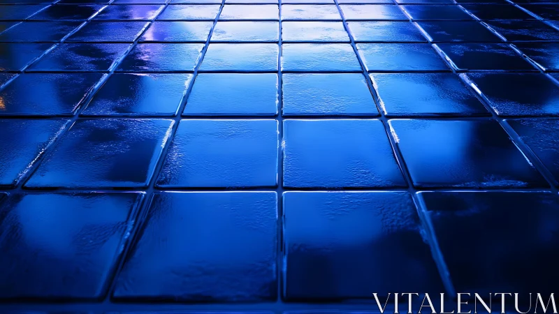 Shiny Blue Glass Tiles in Modern Abstract Lighting Scene.